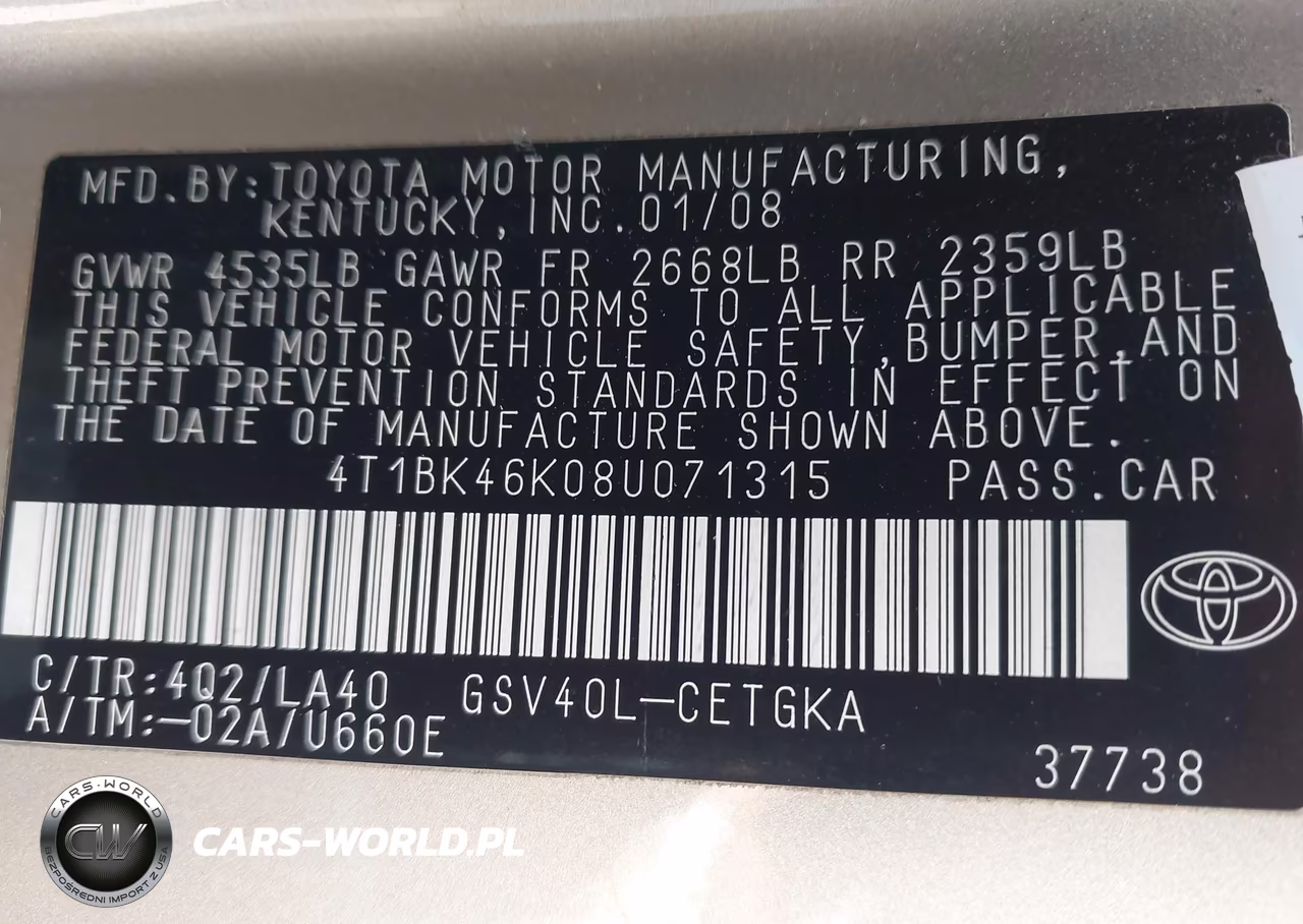 2008 Toyota Camry Xle VIN:4T1BK46K08U071315 - 9