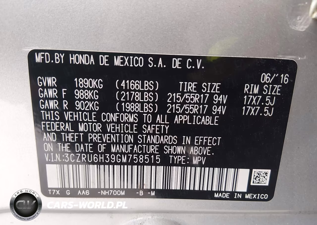 2016 Honda Hr-V Lx VIN:3CZRU6H39GM758515 - 9