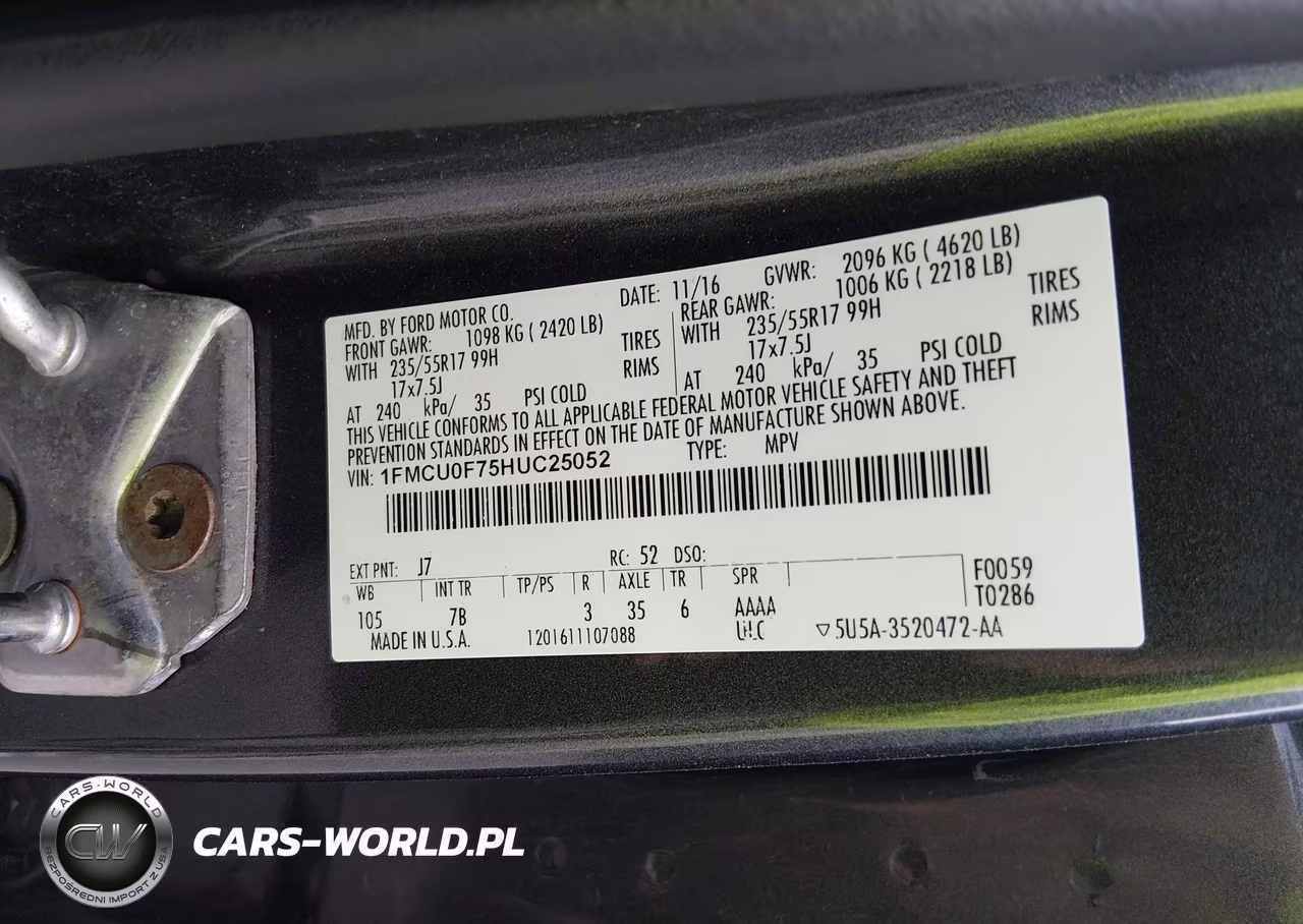 2017 Ford Escape S VIN:1FMCU0F75HUC25052 - 9