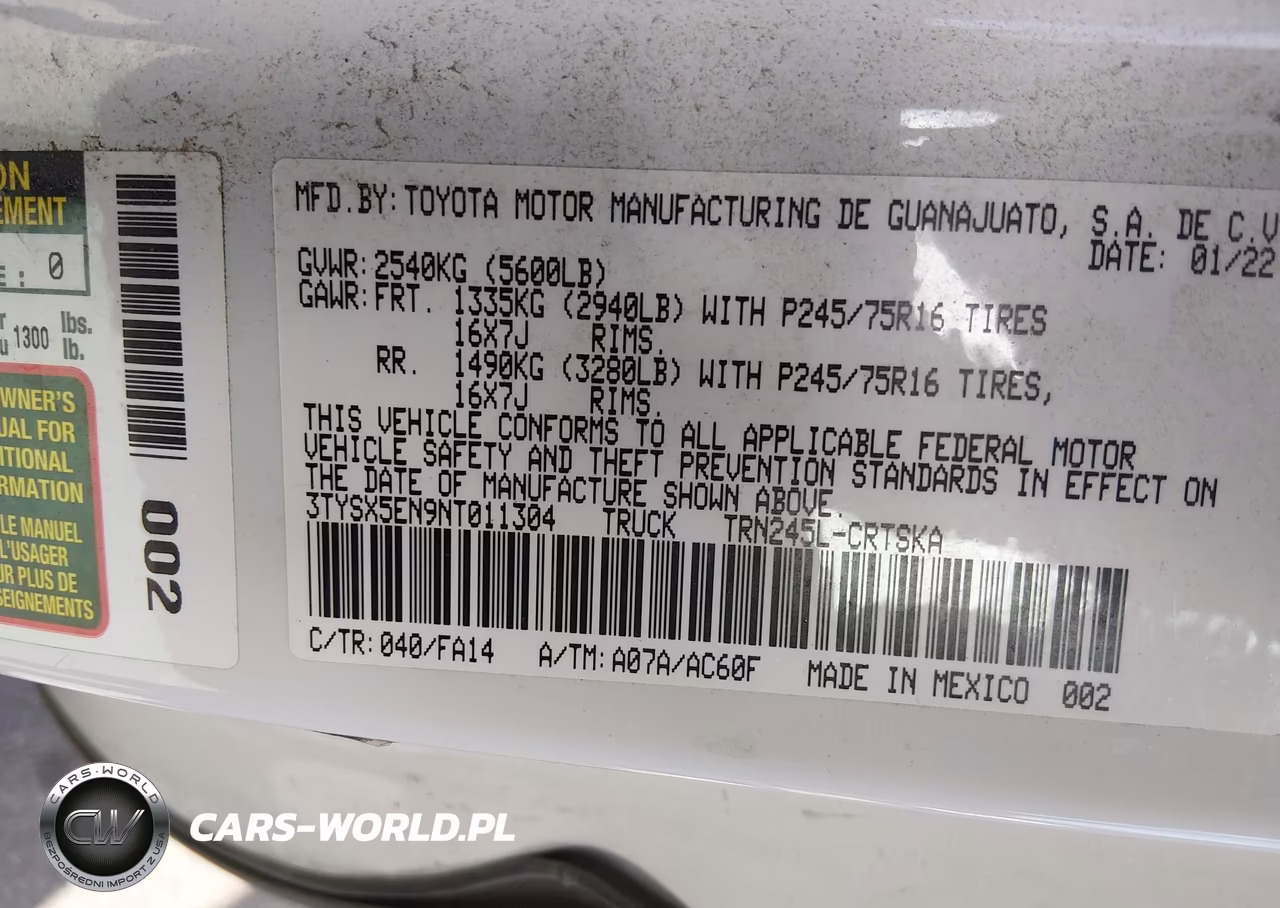2022 Toyota Tacoma Sr VIN:3TYSX5EN9NT011304 - 9