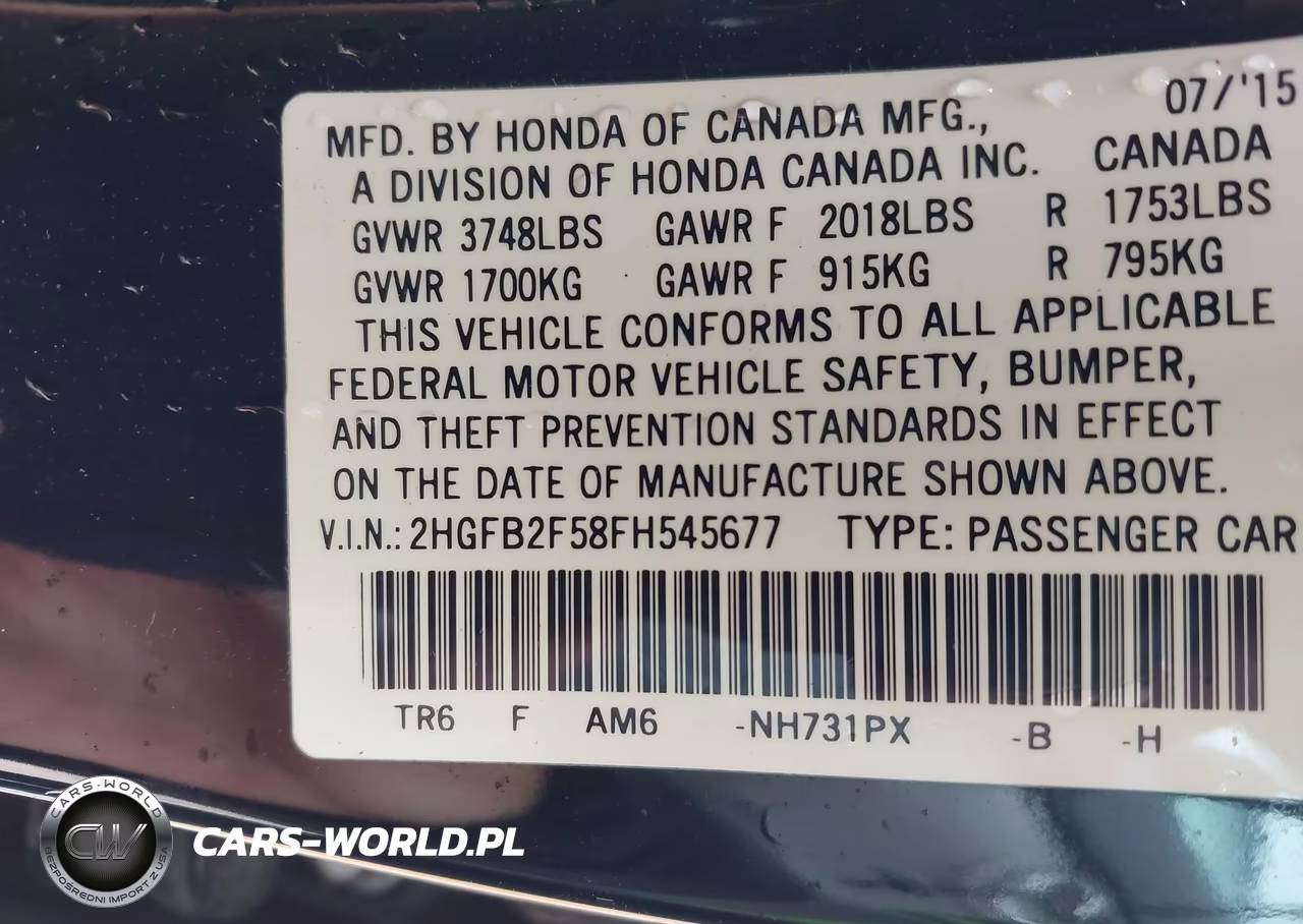 2015 Honda Civic Lx VIN:2HGFB2F58FH545677 - 9