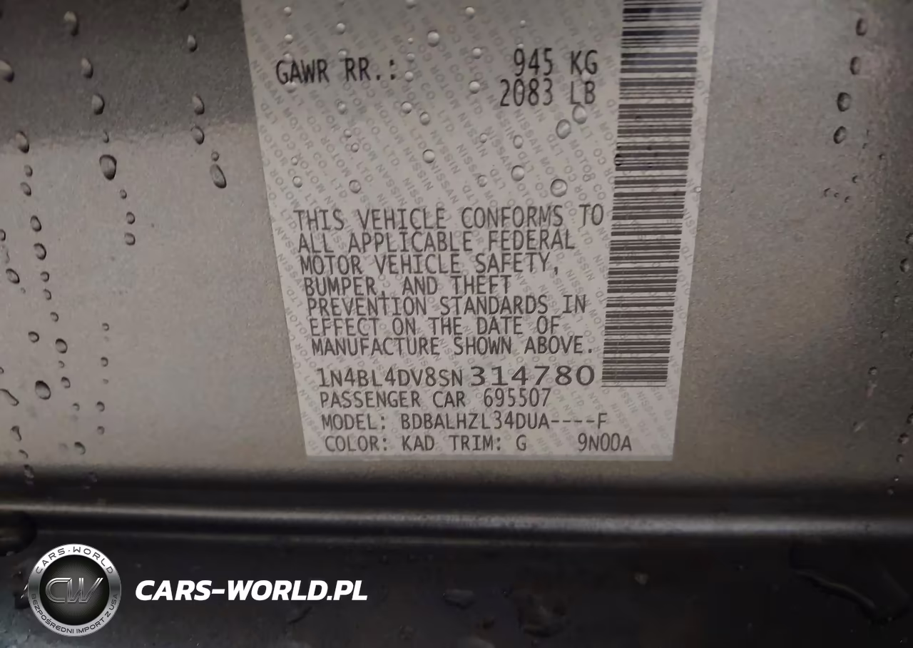 2025 Nissan Altima Sv Fwd VIN:1N4BL4DV8SN314780 - 9