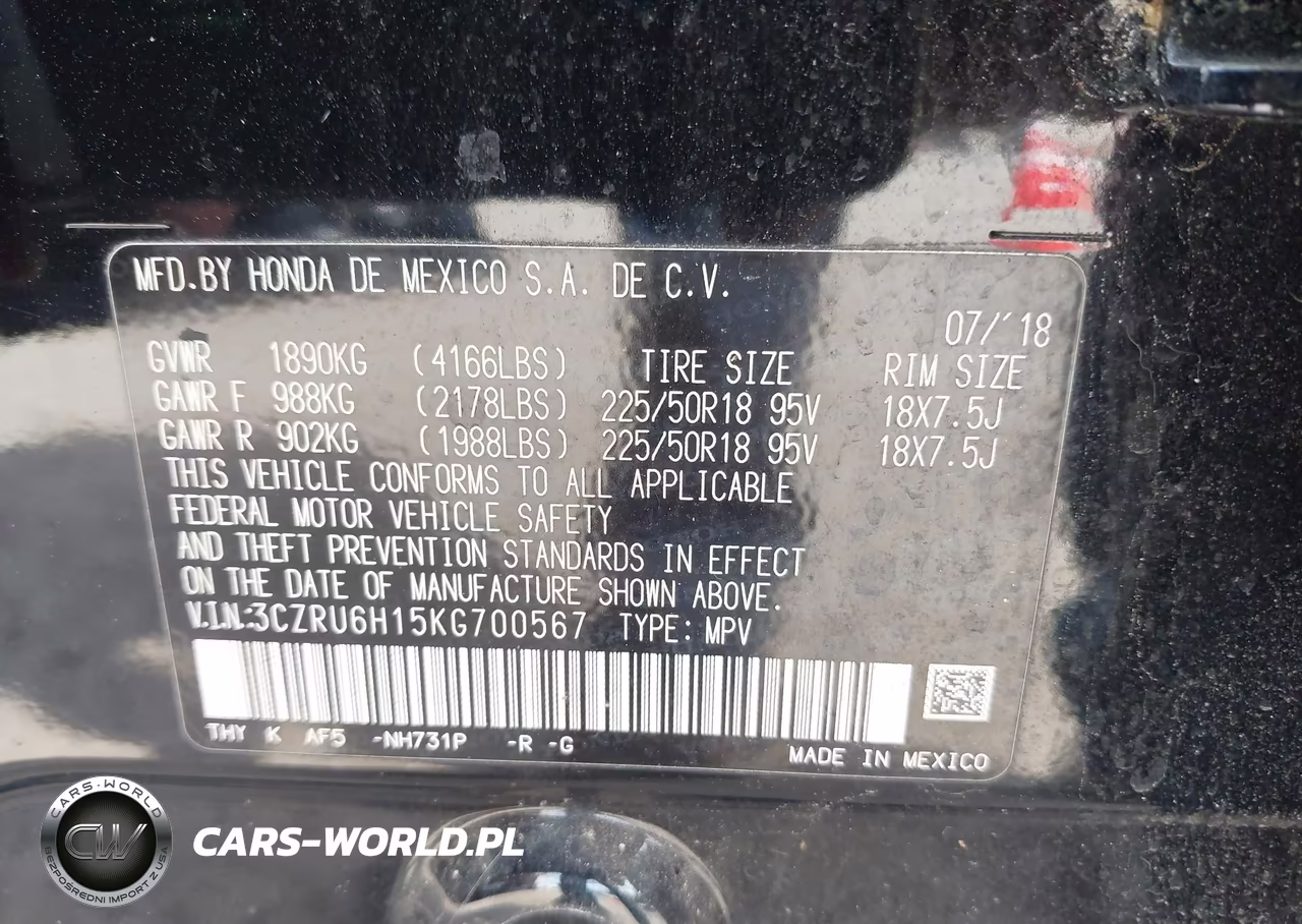 2019 Honda Hr-V Sport VIN:3CZRU6H15KG700567 - 9