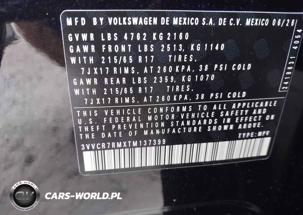 2026 Volkswagen Tiguan S VIN:3VVCR7RMXTM137399 - 9