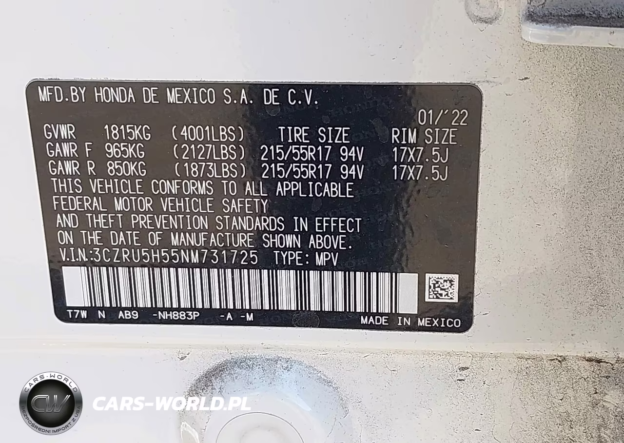 2022 Honda Hr-V 2Wd Ex VIN:3CZRU5H55NM731725 - 9