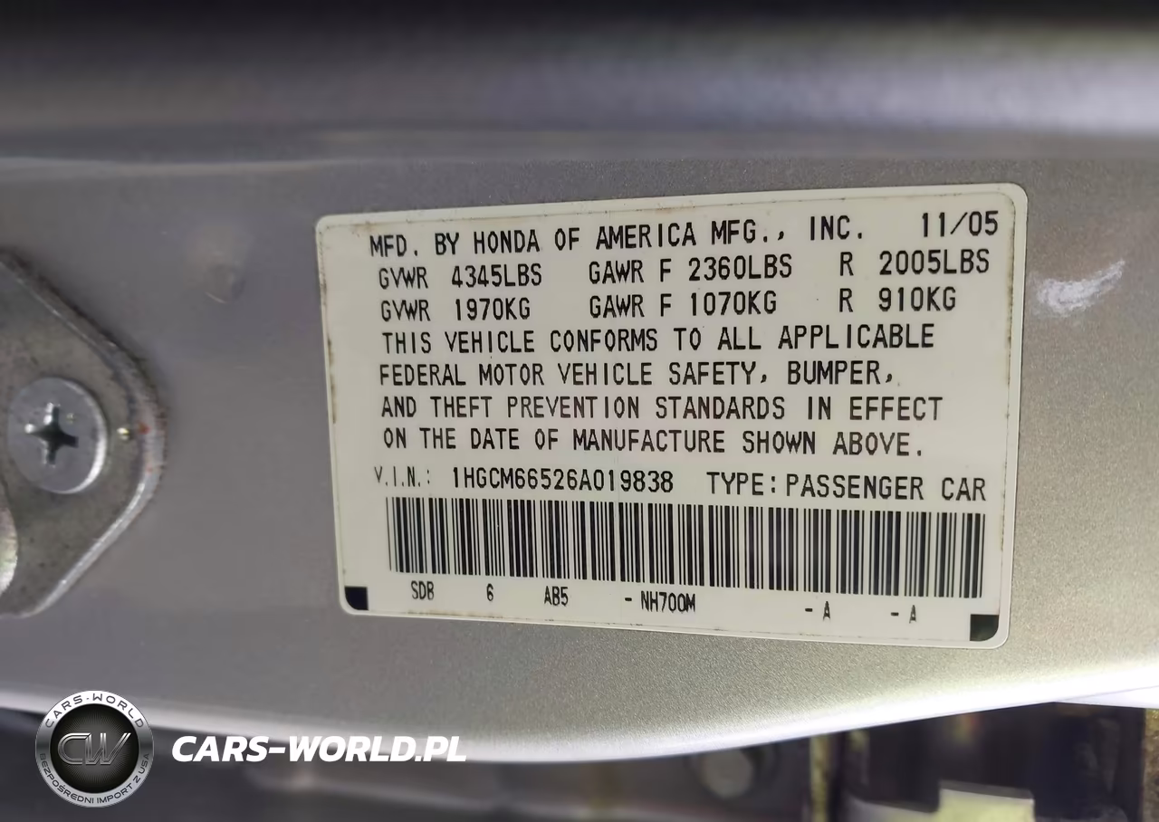 2006 Honda Accord Sdn Ex-L V6 VIN:1HGCM66526A019838 - 9