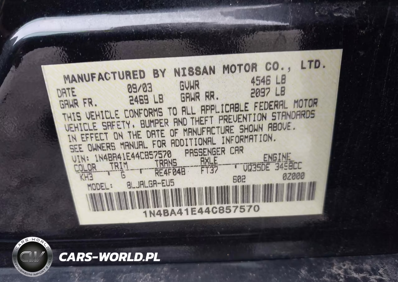 2004 Nissan Maxima 3.5 Sl VIN:1N4BA41E44C857570 - 9