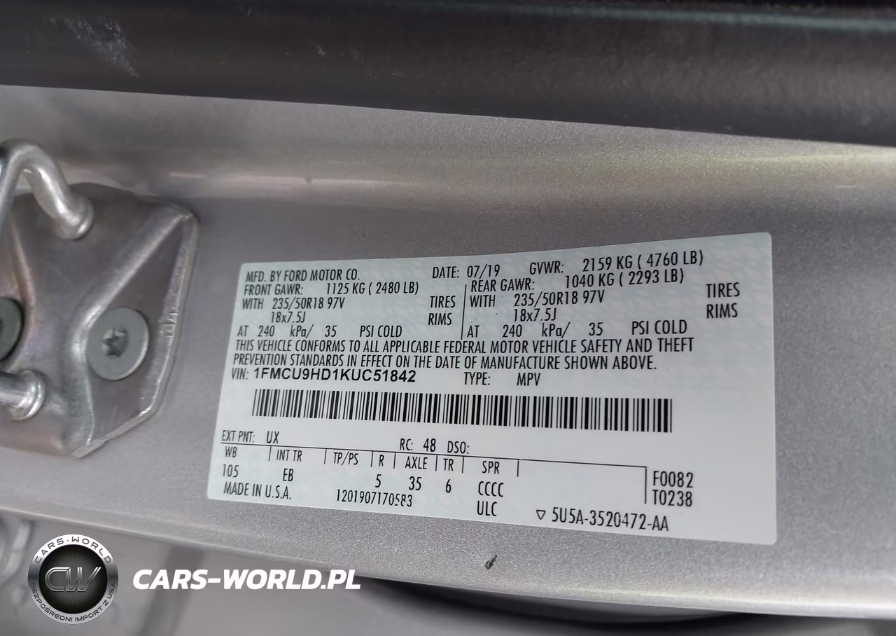 2019 Ford Escape Sel VIN:1FMCU9HD1KUC51842 - 9