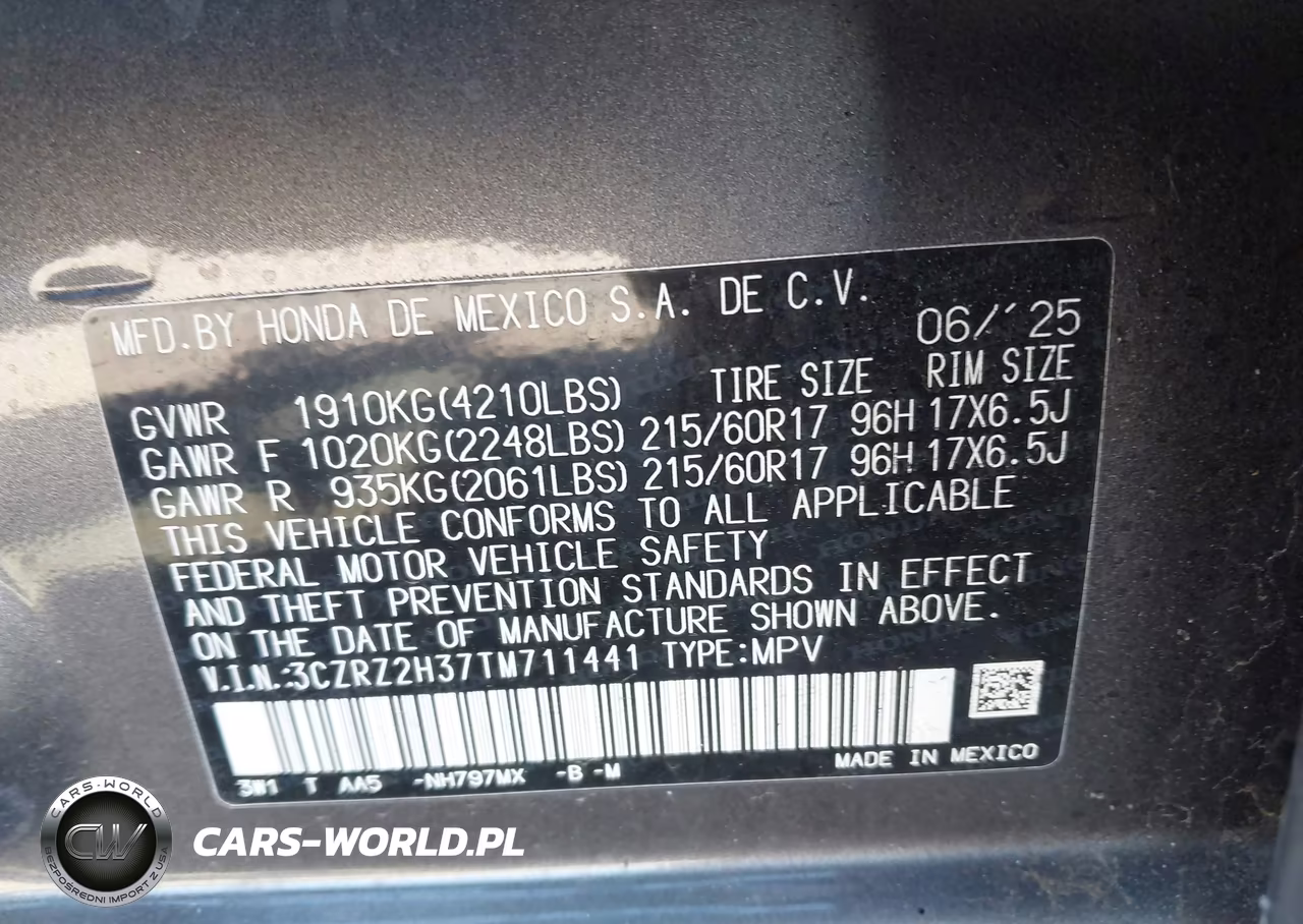 2026 Honda Hr-V Awd Lx VIN:3CZRZ2H37TM711441 - 9