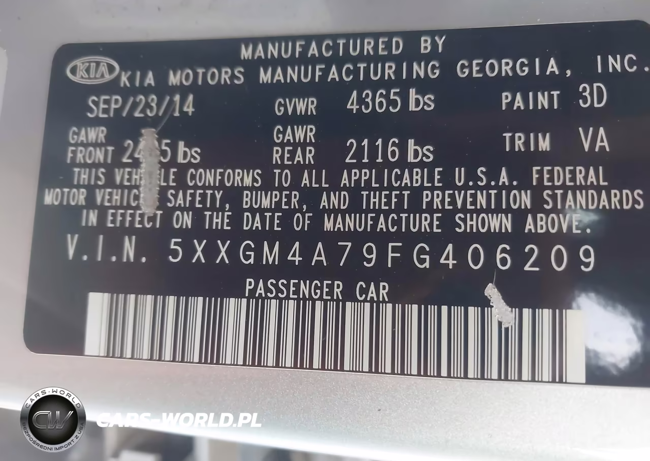 2015 Kia Optima Lx VIN:5XXGM4A79FG406209 - 9