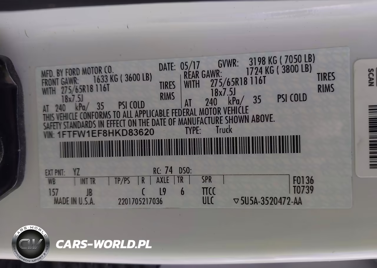 2017 Ford F-150 Xlt VIN:1FTFW1EF8HKD83620 - 9