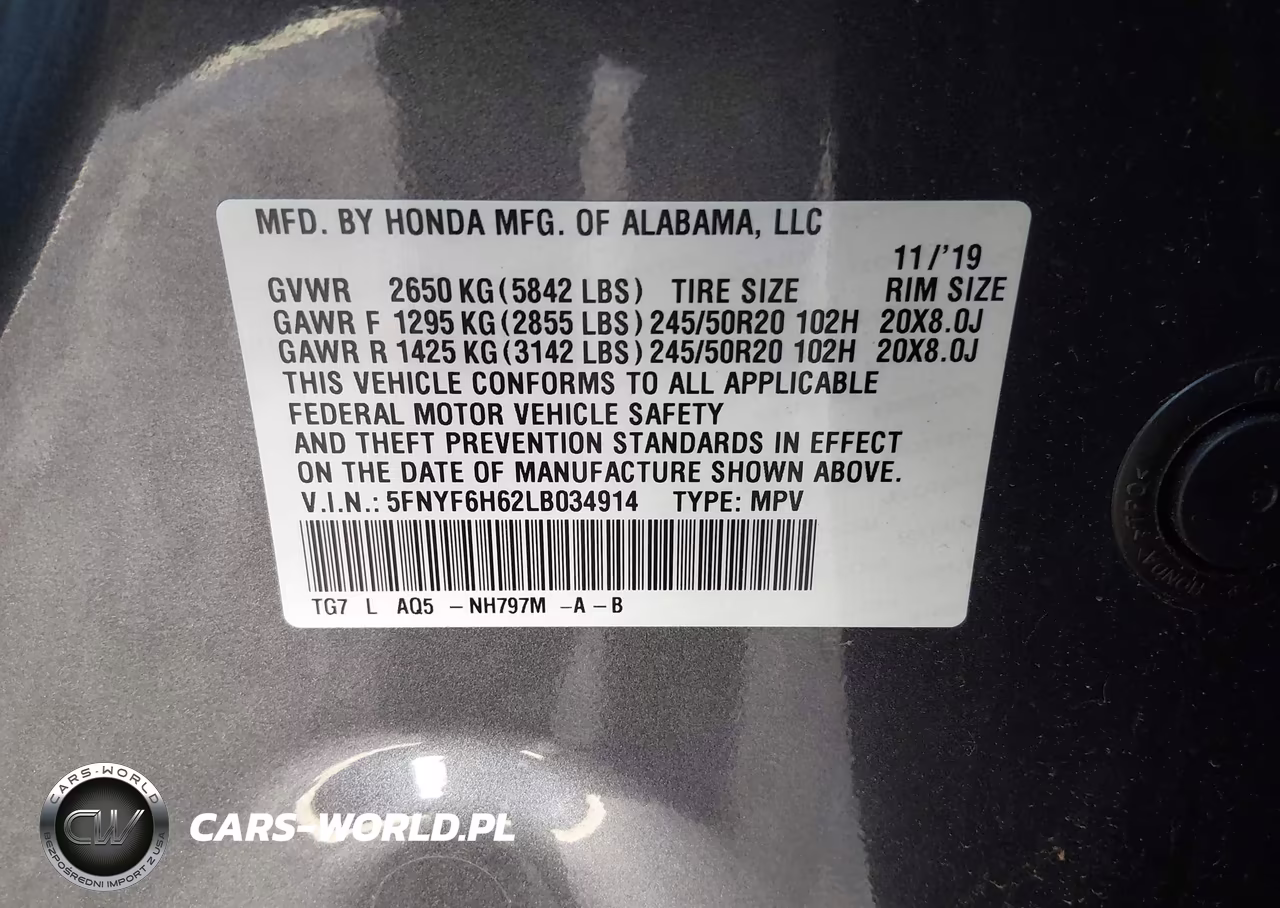 2020 Honda Pilot Awd Touring 7 Passenger VIN:5FNYF6H62LB034914 - 9