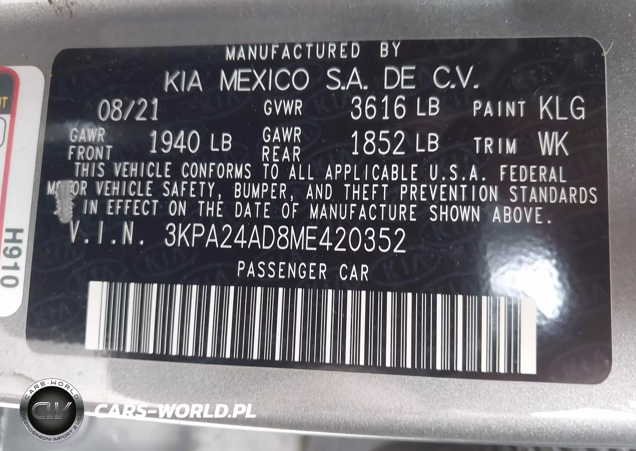 2021 Kia Rio S VIN:3KPA24AD8ME420352 - 9