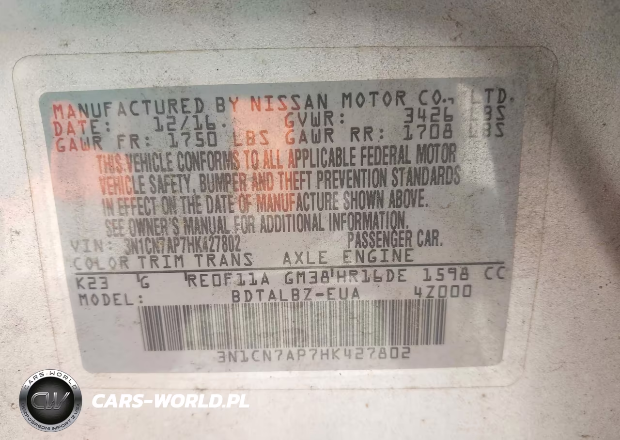 2017 Nissan Versa 1.6 Sv VIN:3N1CN7AP7HK427802 - 9