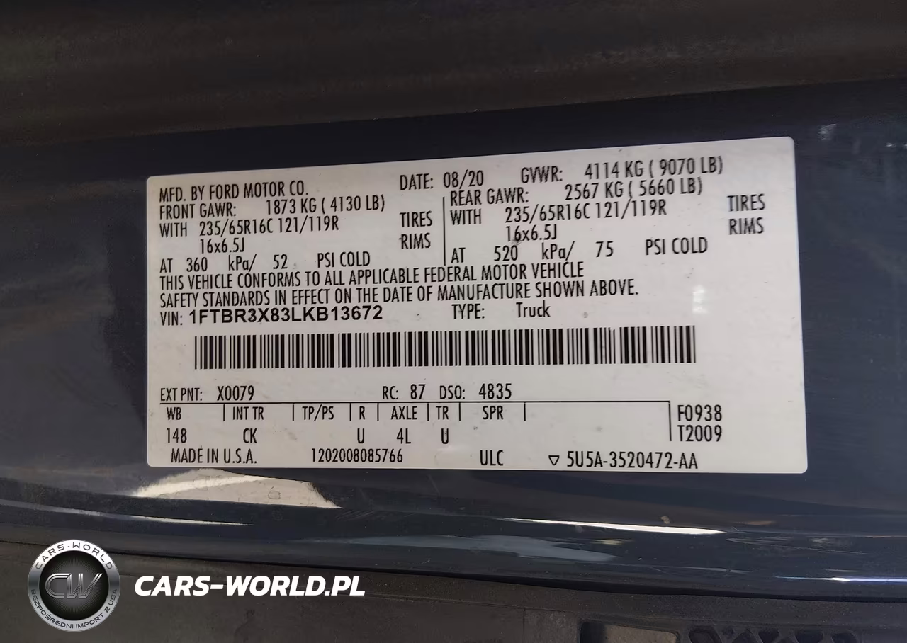 2020 Ford Transit T-250 VIN:1FTBR3X83LKB13672 - 9
