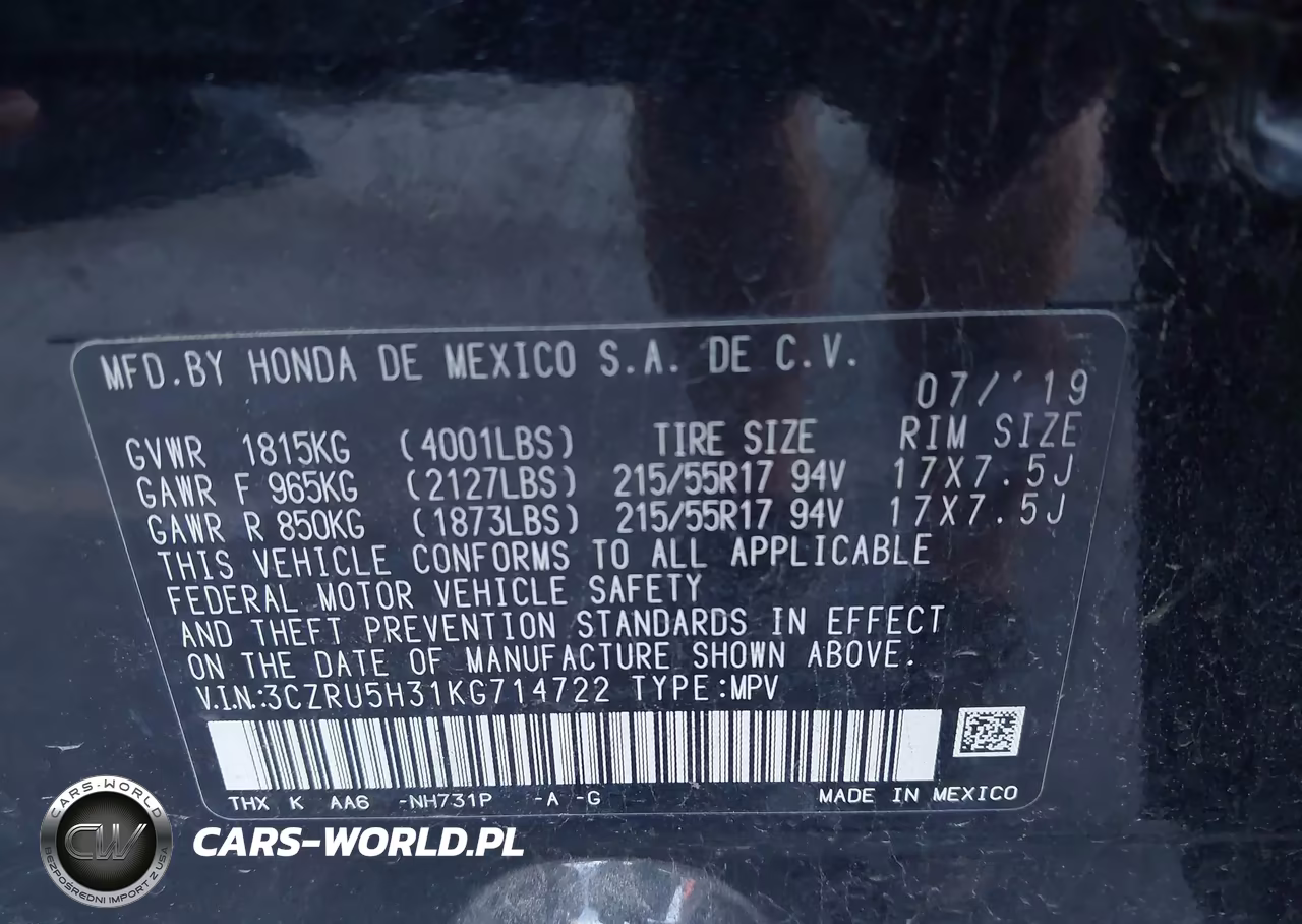 2019 Honda Hr-V Lx VIN:3CZRU5H31KG714722 - 9