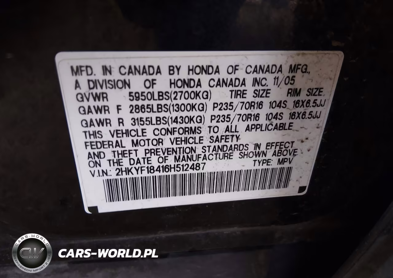 2006 Honda Pilot Ex VIN:2HKYF18416H512487 - 9