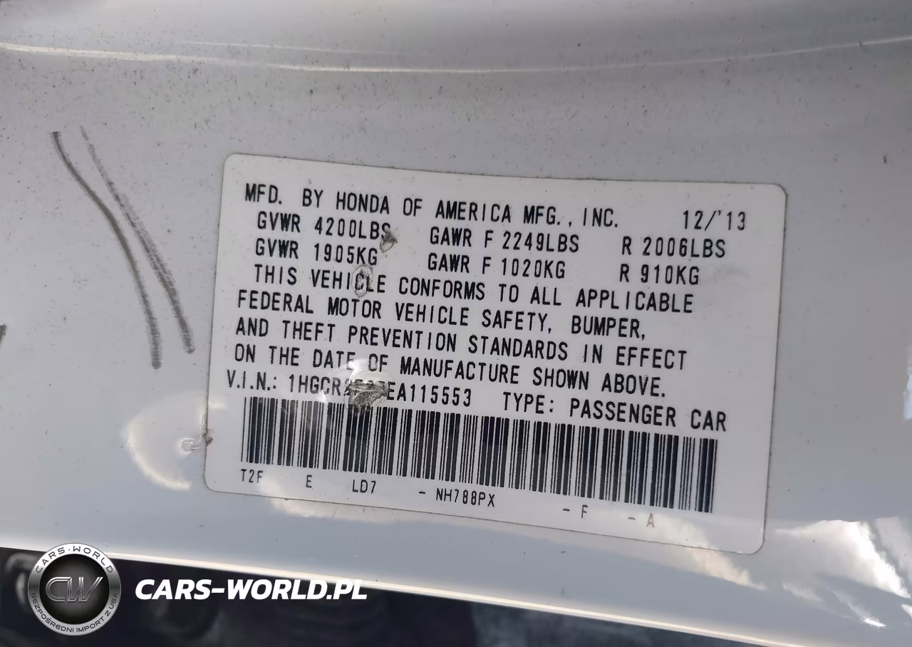 2014 Honda Accord Lx VIN:1HGCR2F37EA115553 - 9