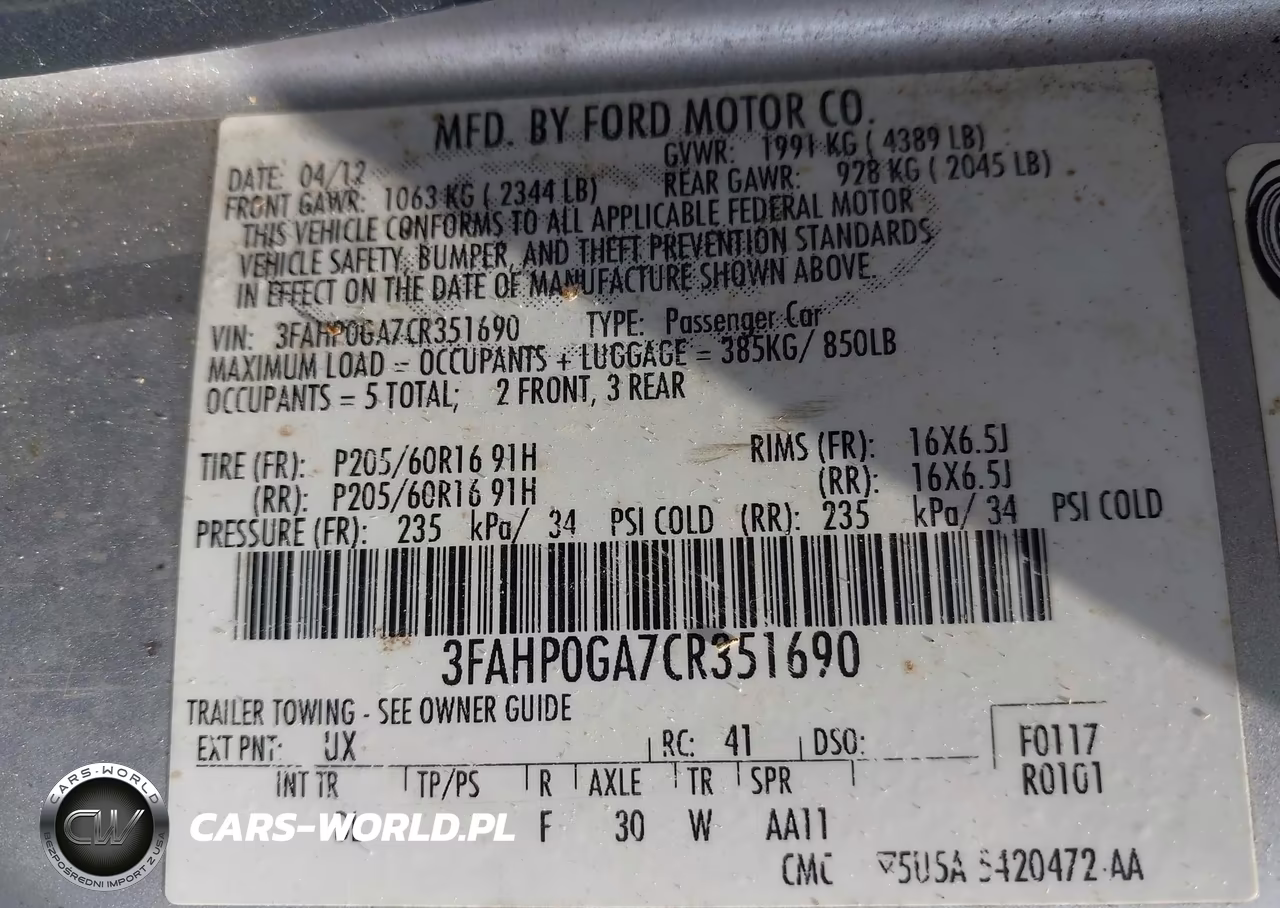 2012 Ford Fusion S VIN:3FAHP0GA7CR351690 - 9