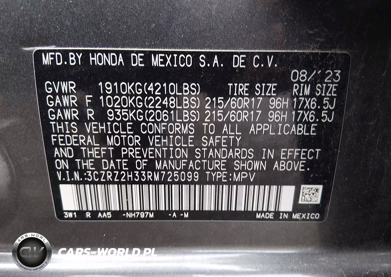 2024 Honda Hr-V Awd Lx VIN:3CZRZ2H33RM725099 - 9