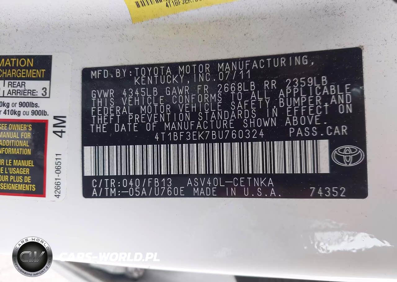 2011 Toyota Camry Le VIN:4T1BF3EK7BU760324 - 9