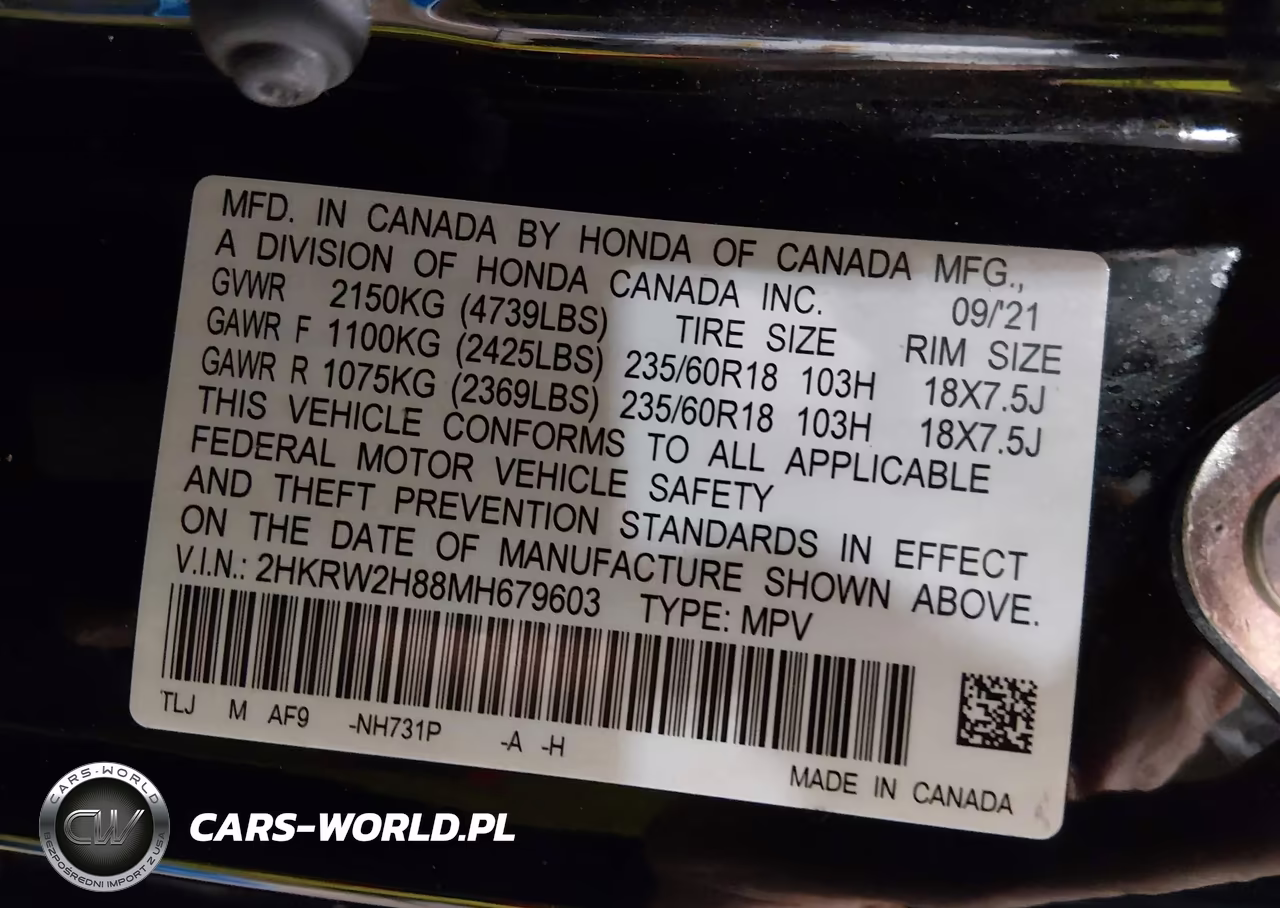 2021 Honda Cr-V Awd Ex-L VIN:2HKRW2H88MH679603 - 9