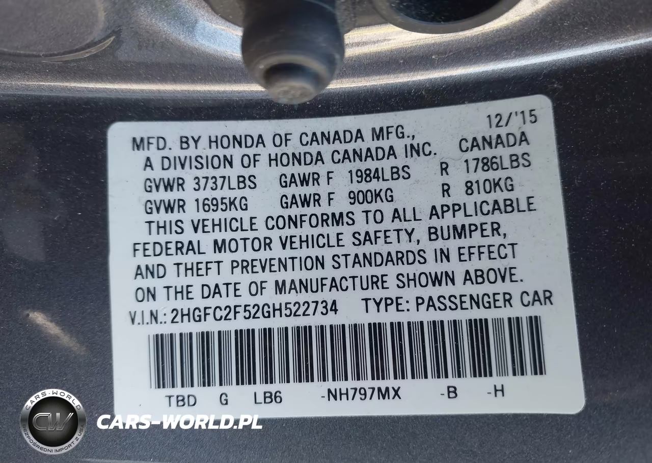 2016 Honda Civic Lx VIN:2HGFC2F52GH522734 - 9