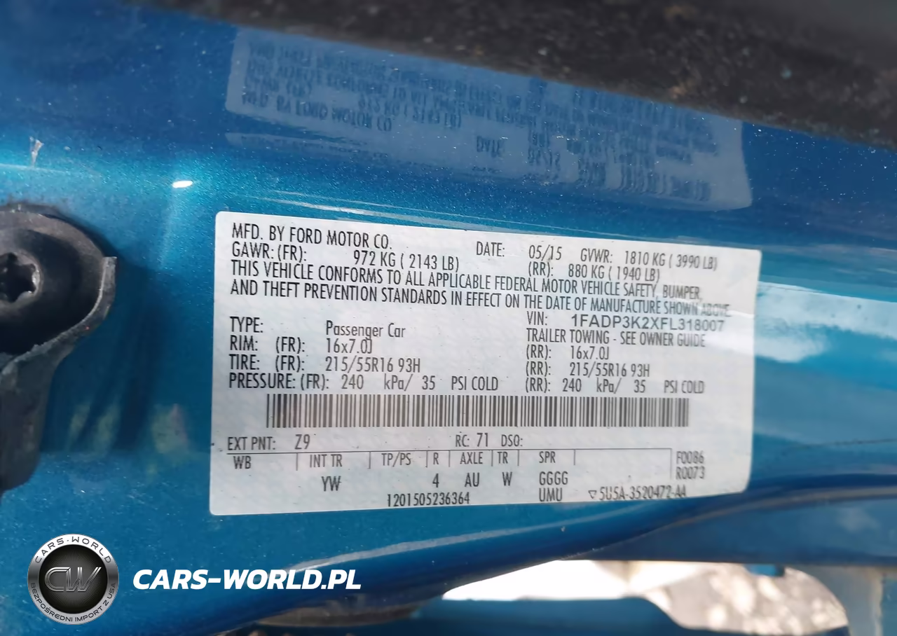 2015 Ford Focus Se VIN:1FADP3K2XFL318007 - 9