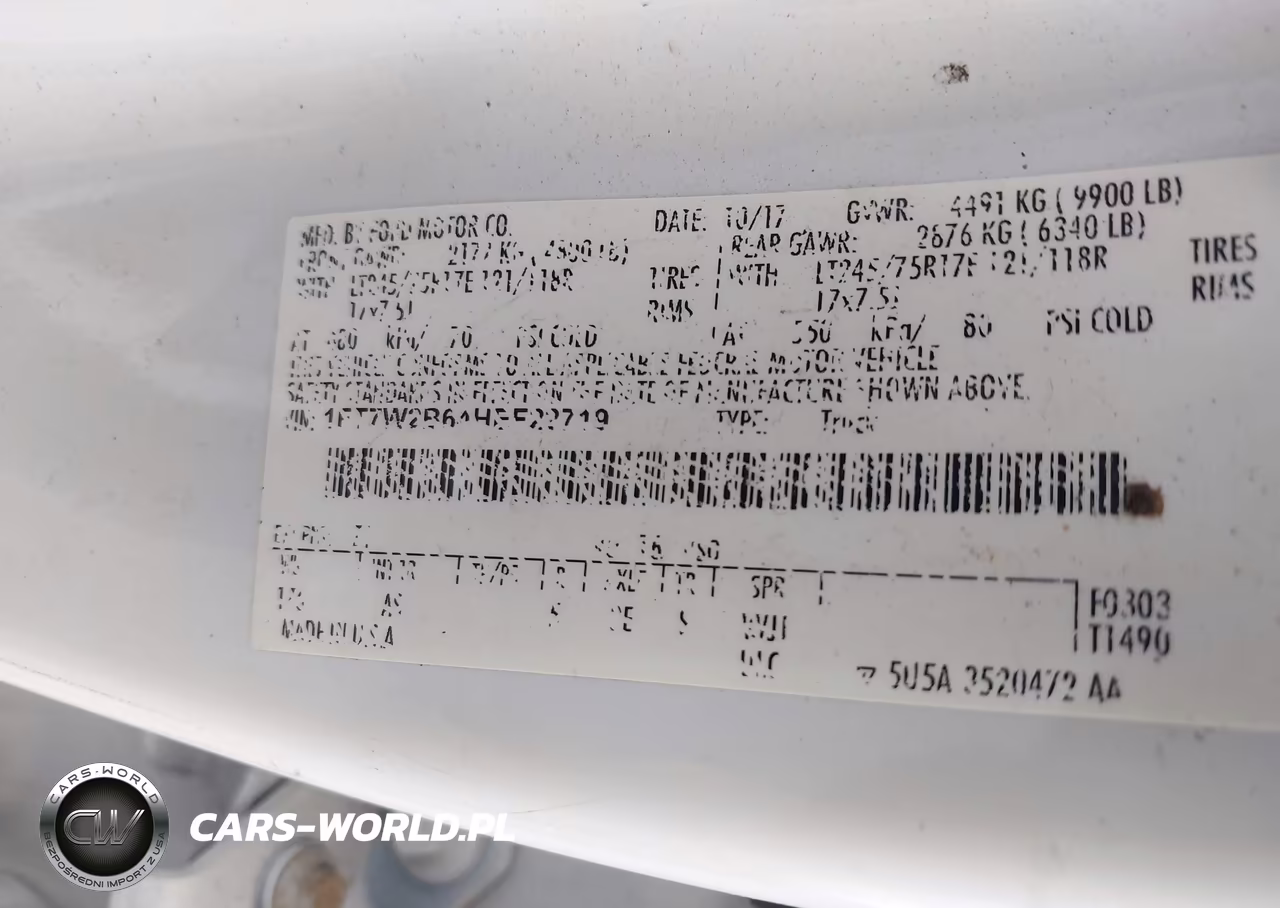 2017 Ford F-250 Xl VIN:1FT7W2B64HEF22719 - 9