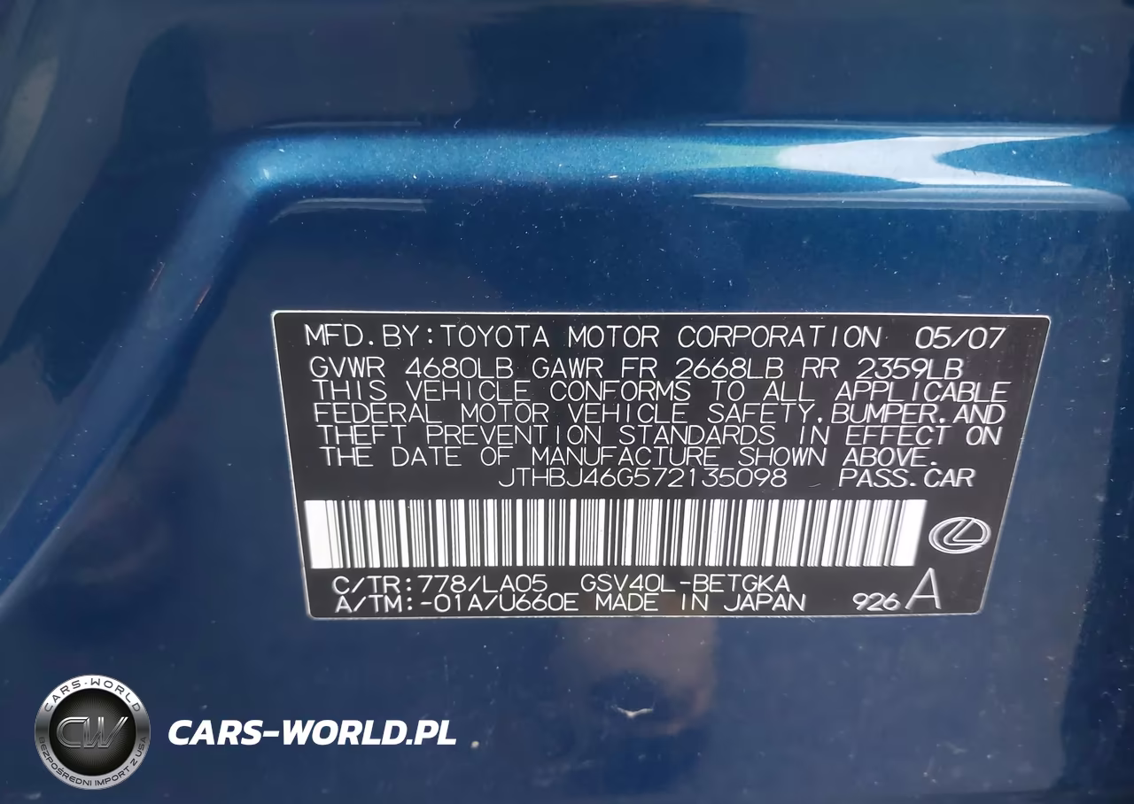 2007 Lexus Es 350 VIN:JTHBJ46G572135098 - 9