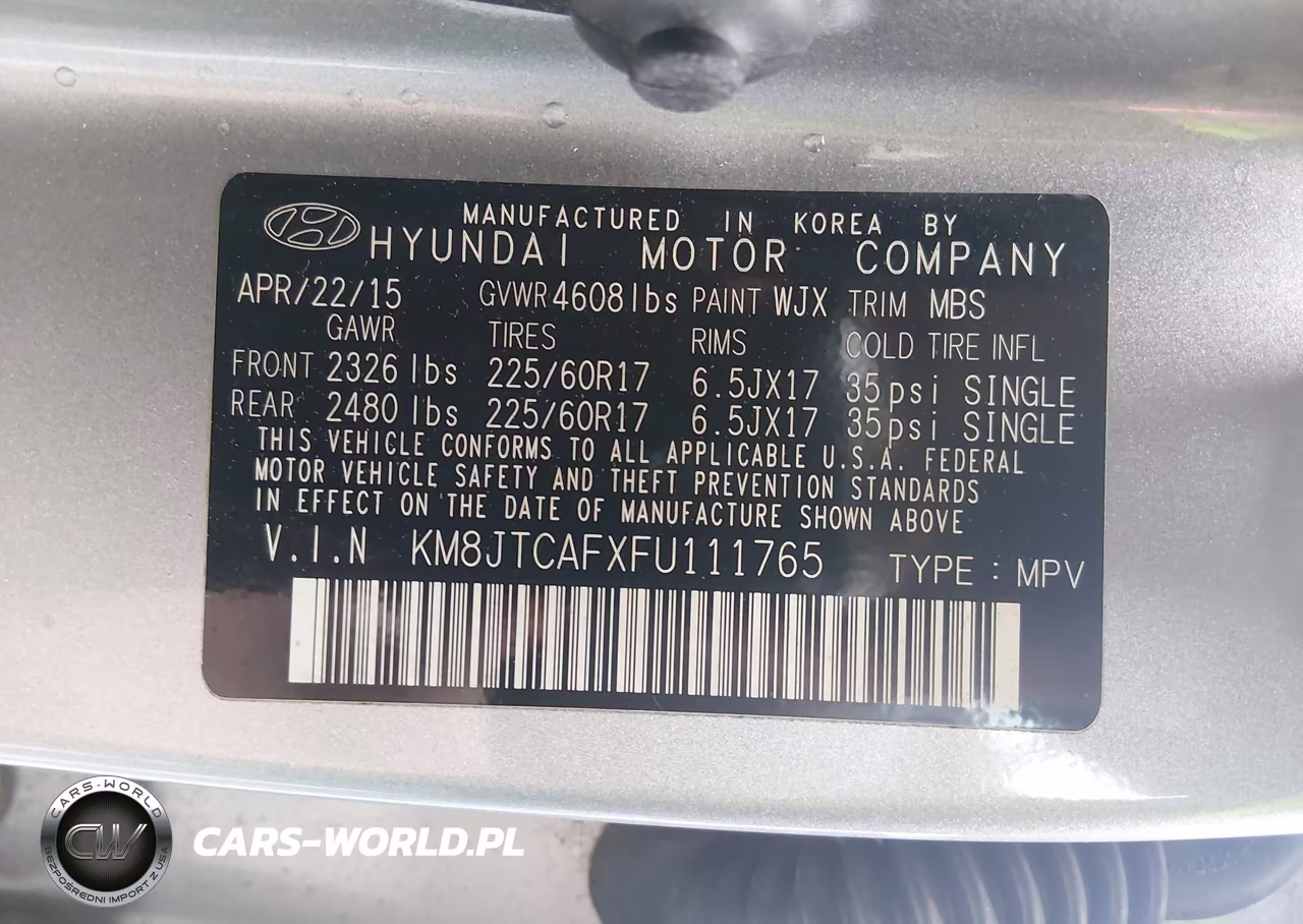 2015 Hyundai Tucson Gls VIN:KM8JTCAFXFU111765 - 9