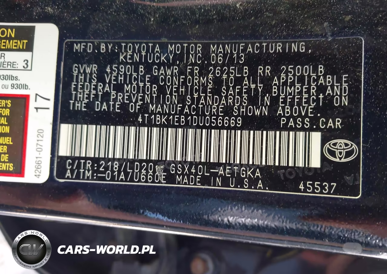 2013 Toyota Avalon Xle VIN:4T1BK1EB1DU056669 - 9