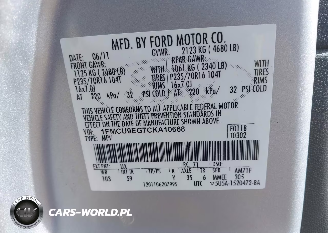 2012 Ford Escape Limited VIN:1FMCU9EG7CKA10668 - 9