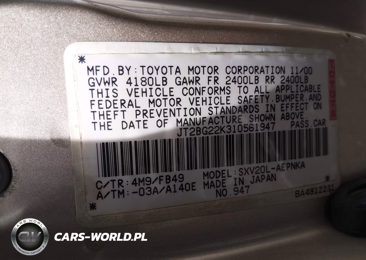 2001 Toyota Camry Le VIN:JT2BG22K310561947 - 9