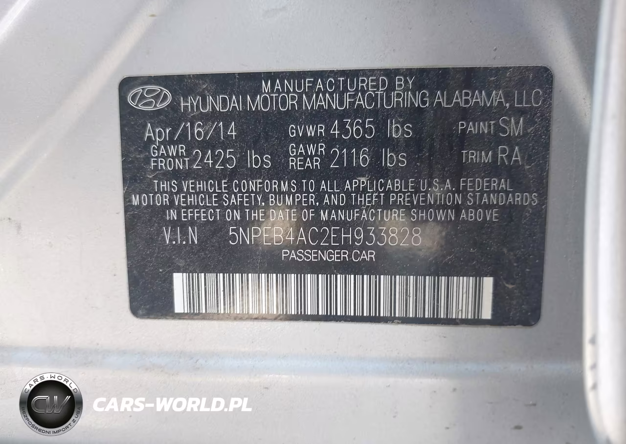 2014 Hyundai Sonata Gls VIN:5NPEB4AC2EH933828 - 9