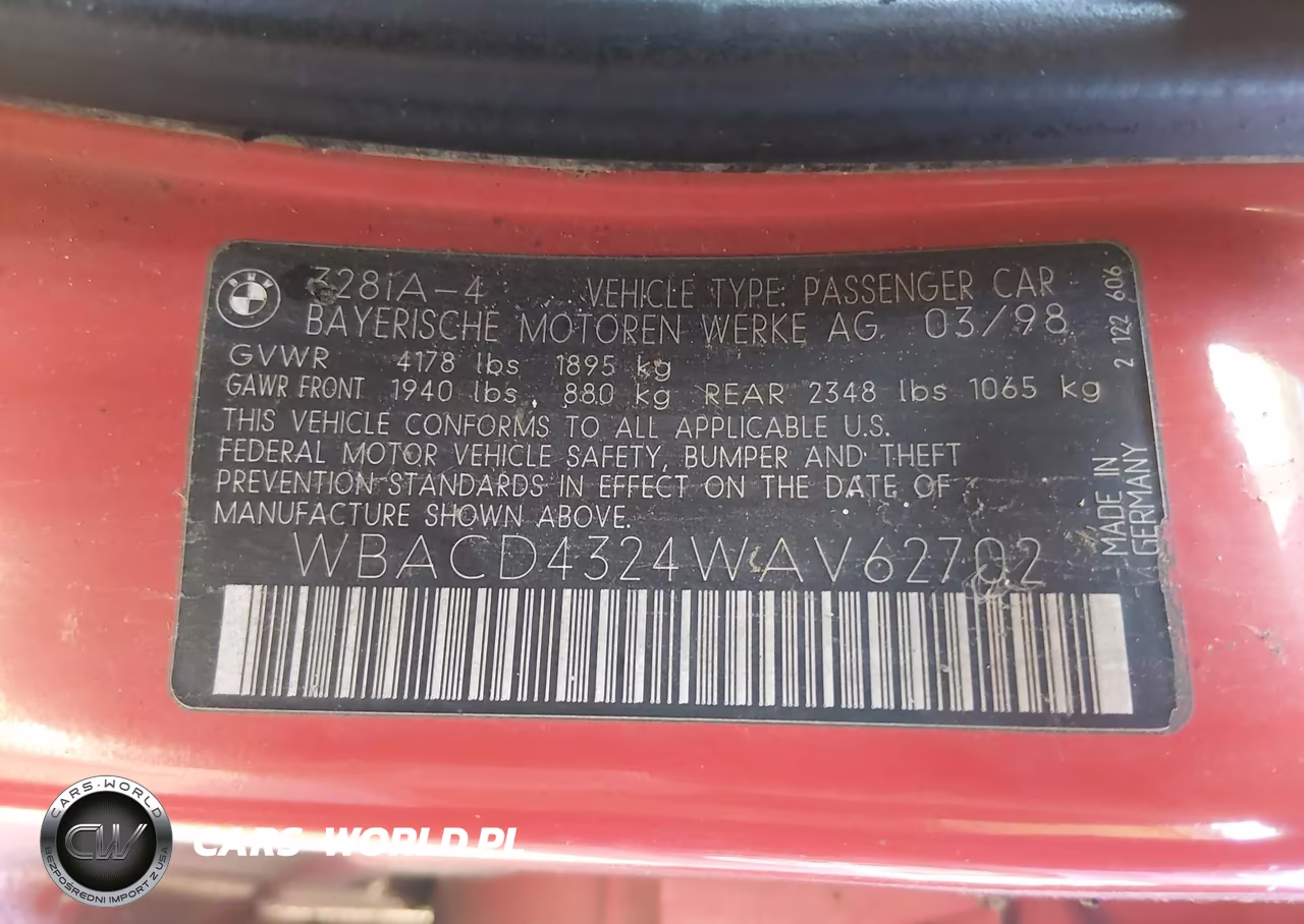 1998 BMW 328I VIN:WBACD4324WAV62702 - 9