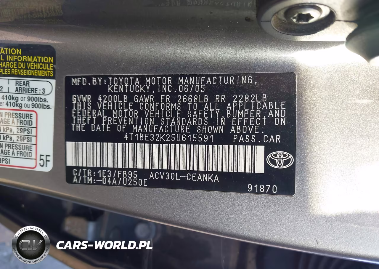 2005 Toyota Camry Le VIN:4T1BE32K25U615591 - 9