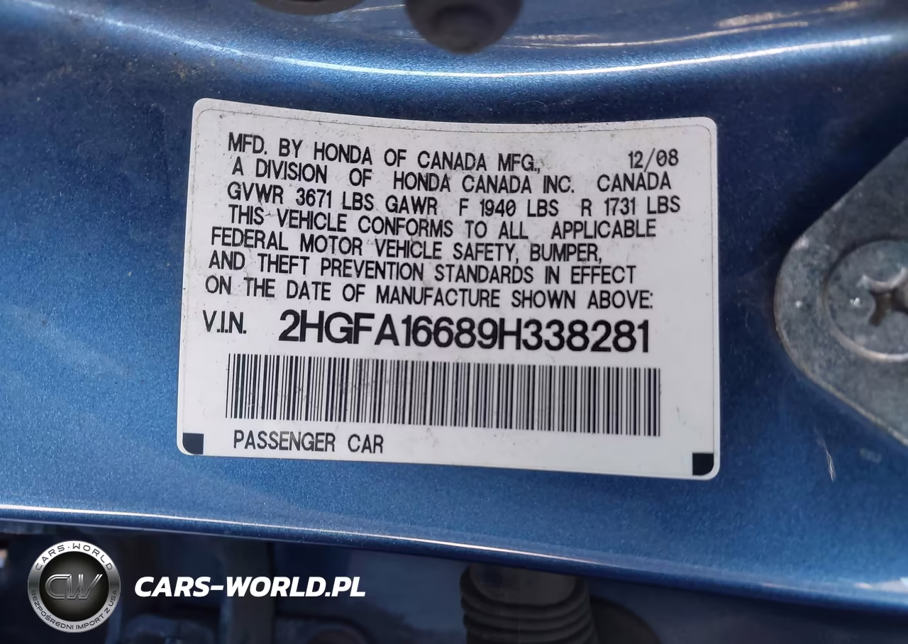 2009 Honda Civic Sdn Lx-S VIN:2HGFA16689H338281 - 9