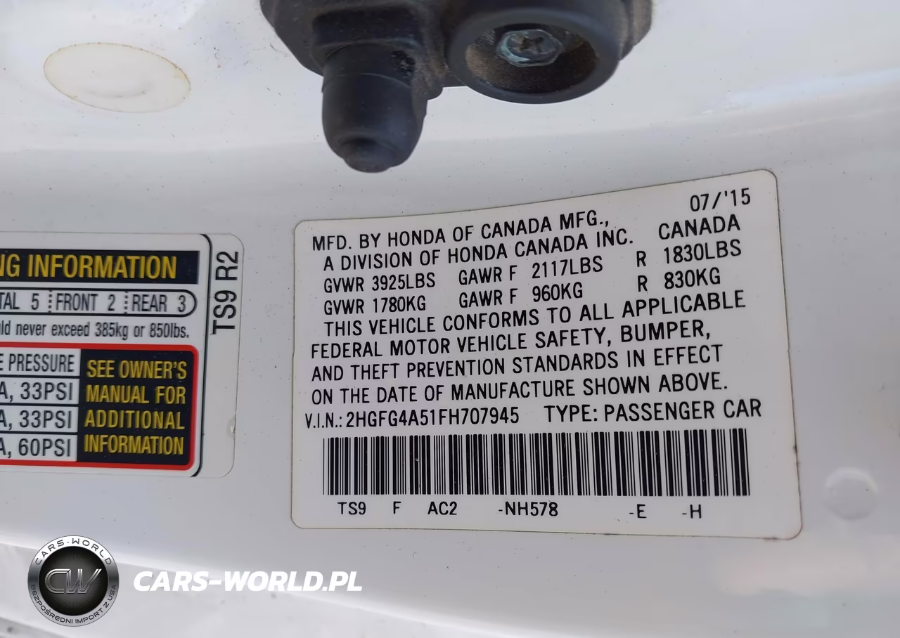 2015 Honda Civic Si VIN:2HGFG4A51FH707945 - 9
