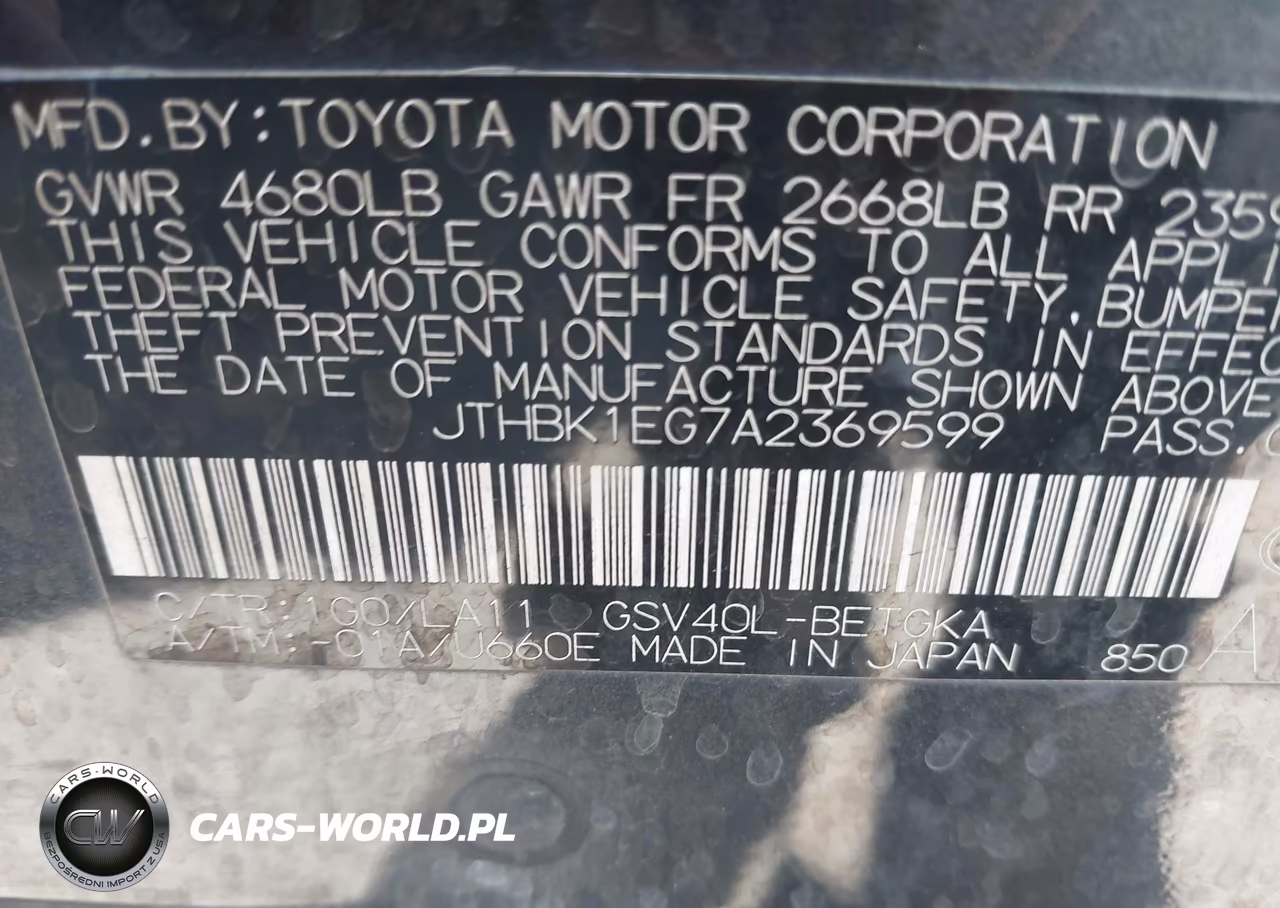 2010 Lexus Es 350 VIN:JTHBK1EG7A2369599 - 9