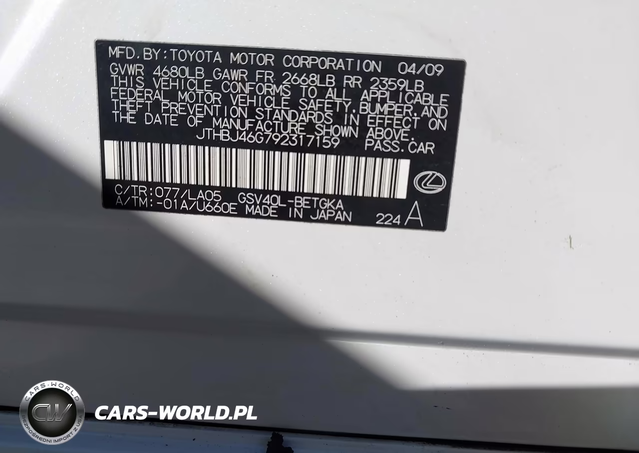 2009 Lexus Es 350 VIN:JTHBJ46G792317159 - 9