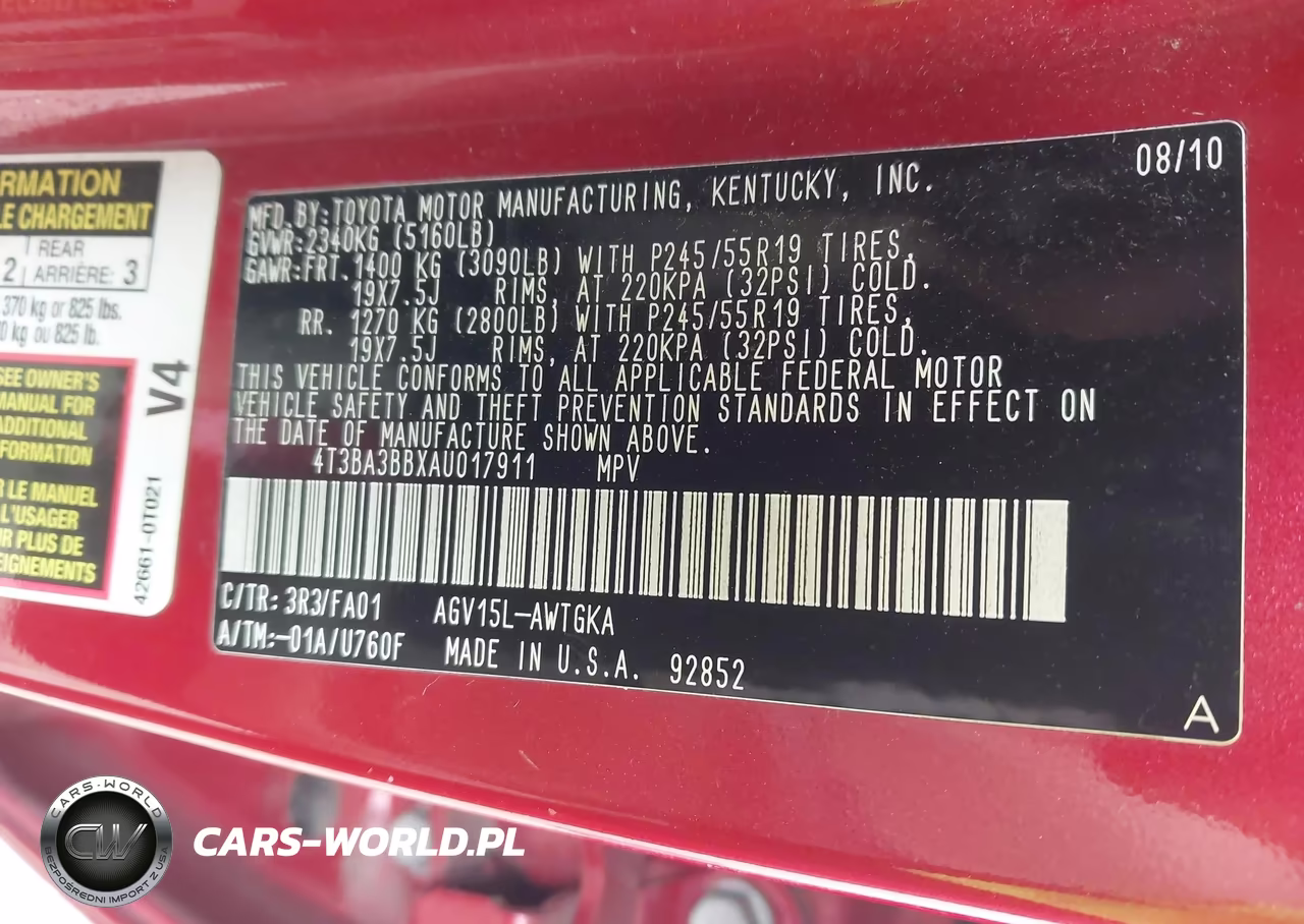 2010 Toyota Venza VIN:4T3BA3BBXAU017911 - 9