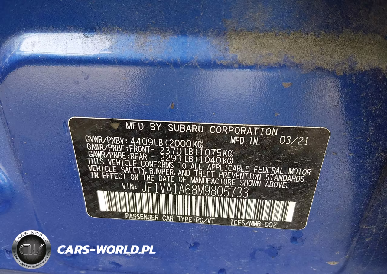 2021 Subaru Wrx VIN:JF1VA1A68M9805733 - 9
