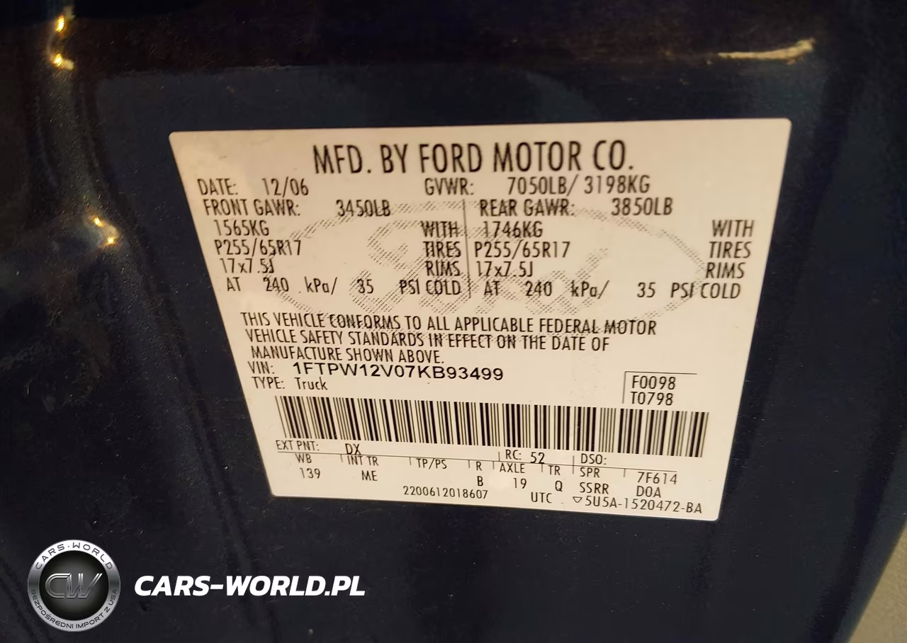 2007 Ford F-150 Lariat-Xlt VIN:1FTPW12V07KB93499 - 9