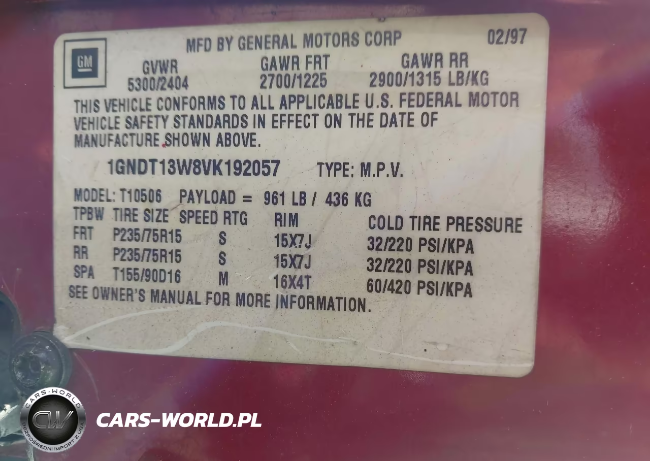 1997 Chevrolet Blazer Ls VIN:1GNDT13W8VK192057 - 9