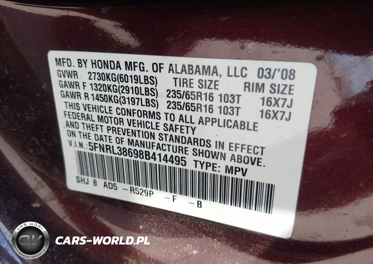 2008 Honda Odyssey Ex-L VIN:5FNRL38698B414495 - 9
