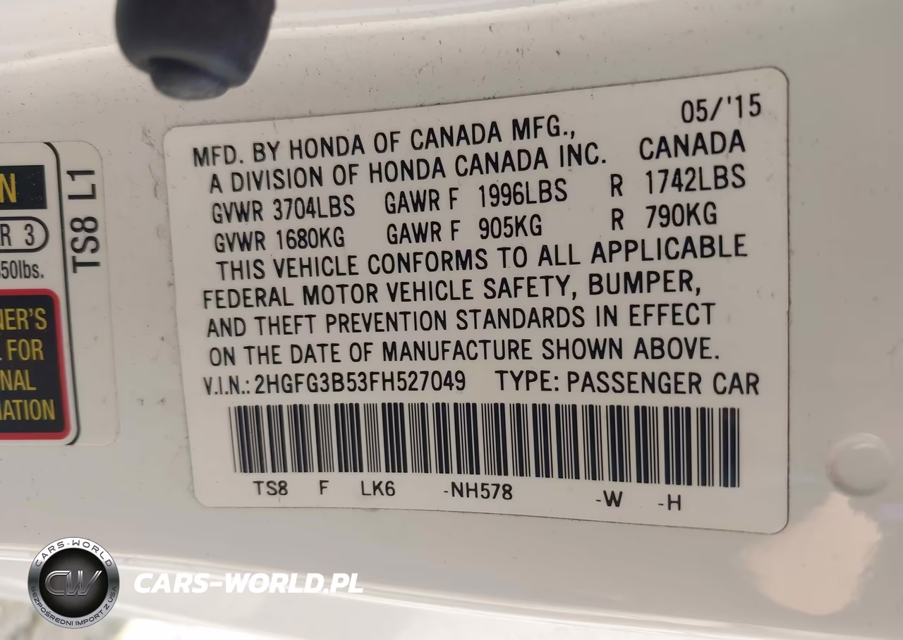 2015 Honda Civic Lx VIN:2HGFG3B53FH527049 - 9