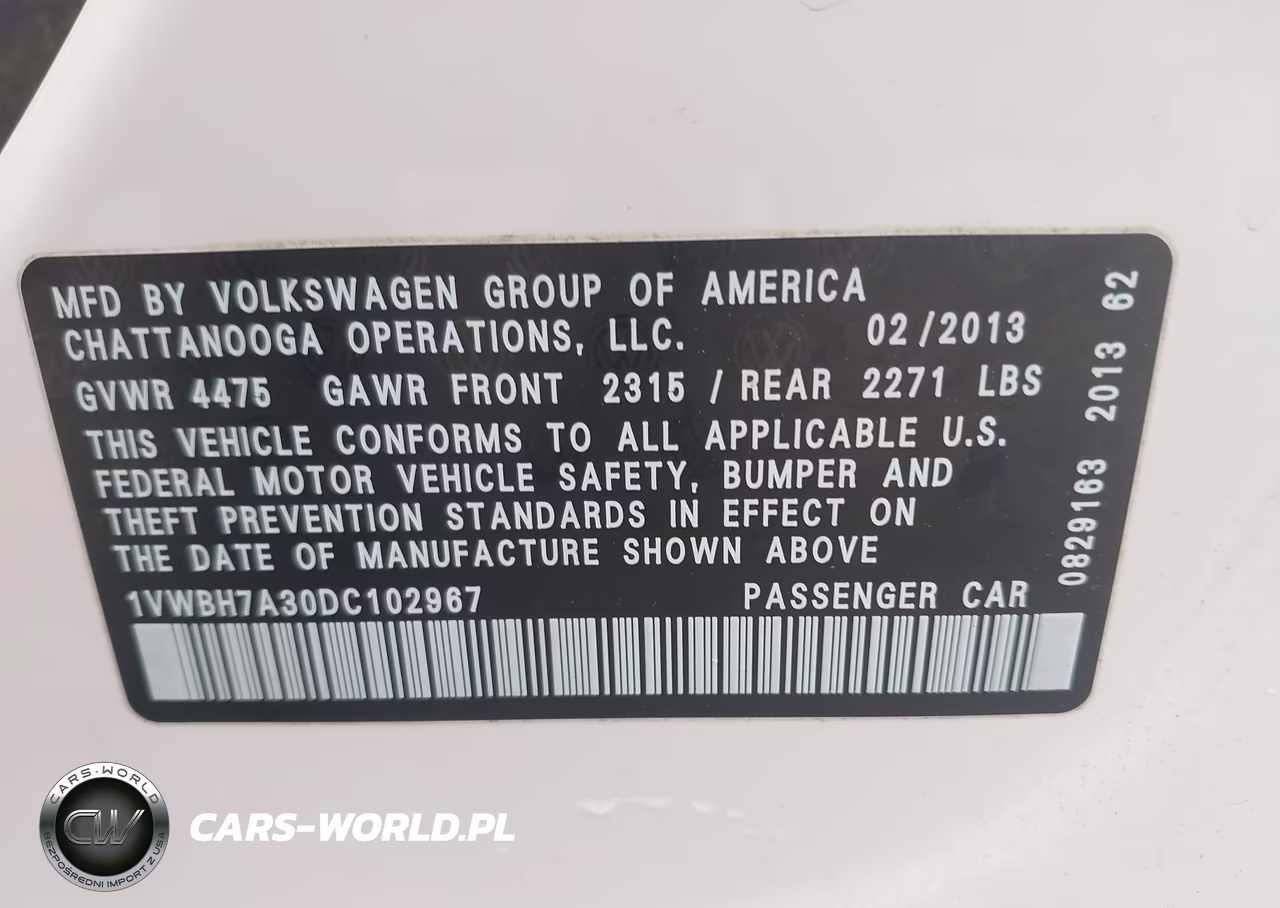 2013 Volkswagen Passat 2.5L Se VIN:1VWBH7A30DC102967 - 9