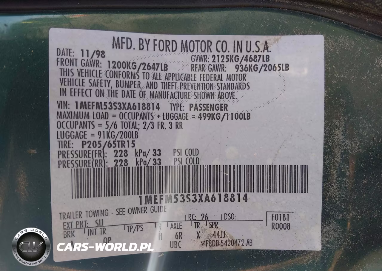 1999 Mercury Sable Ls VIN:1MEFM53S3XA618814 - 9