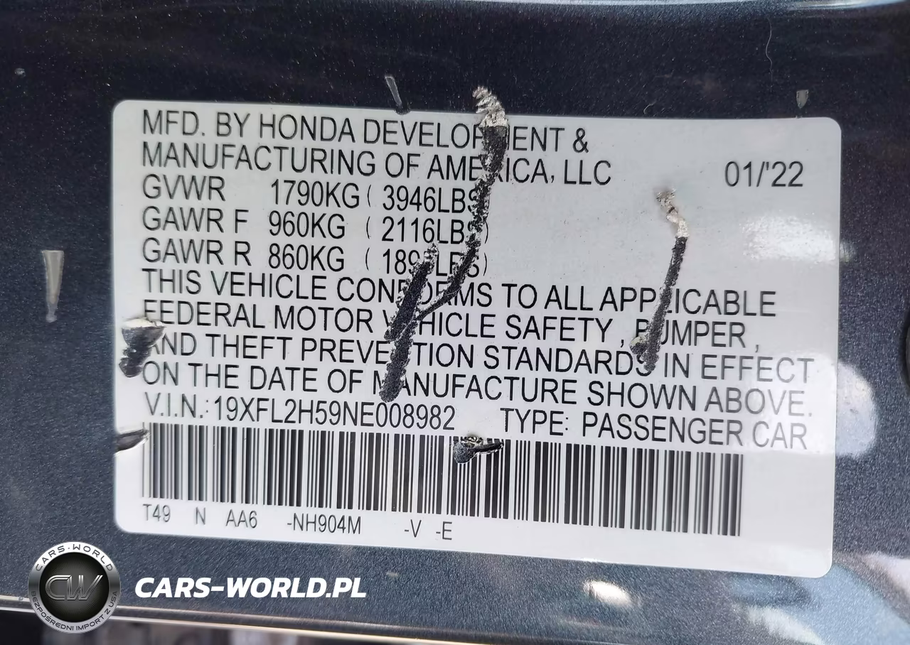 2022 Honda Civic Lx VIN:19XFL2H59NE008982 - 9
